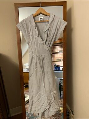 Nom Maternity Light Blue Striped Wrap Midi Dress